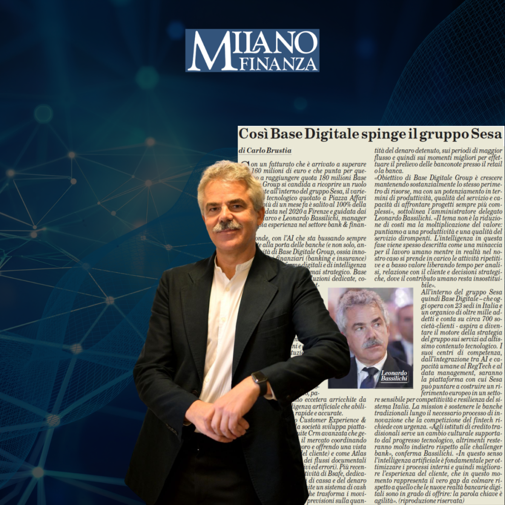 Foto dell'articolo pubblicato su Milanno Finanza tappato in parte dalla foto di Leonardo Bassilichi con sopra il logo di Milano Finanza